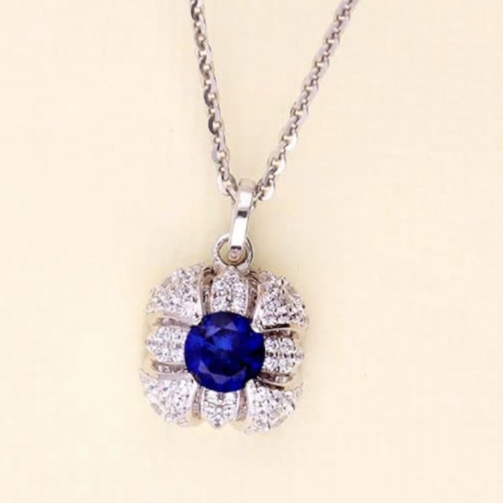 Blue Sapphire CZ Sterling Silver 925 Elissa Pendant 💎✨